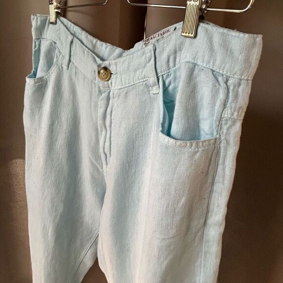 Claudio Milano Baby Blue Linen Crop Pants 32 - Picture 3 of 9